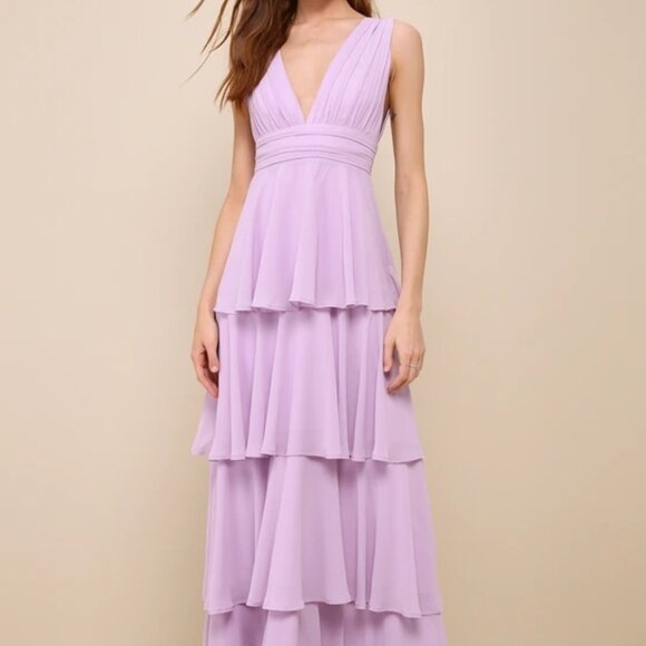 NWT Lulus Amazing Evening Lavender Tiered Maxi Dress - XL - Picture 1 of 3